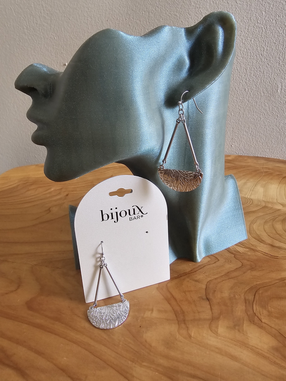 Silver Tone Floral Half-Moon Drop Earrings - Women Jewelry - Picture 5 of 6